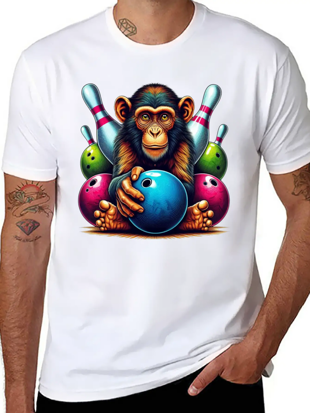 Monkey Playing Bowling Sports Lover Animal Basic Graphic T-Shirt – Daily Comfort In Soft Cotton