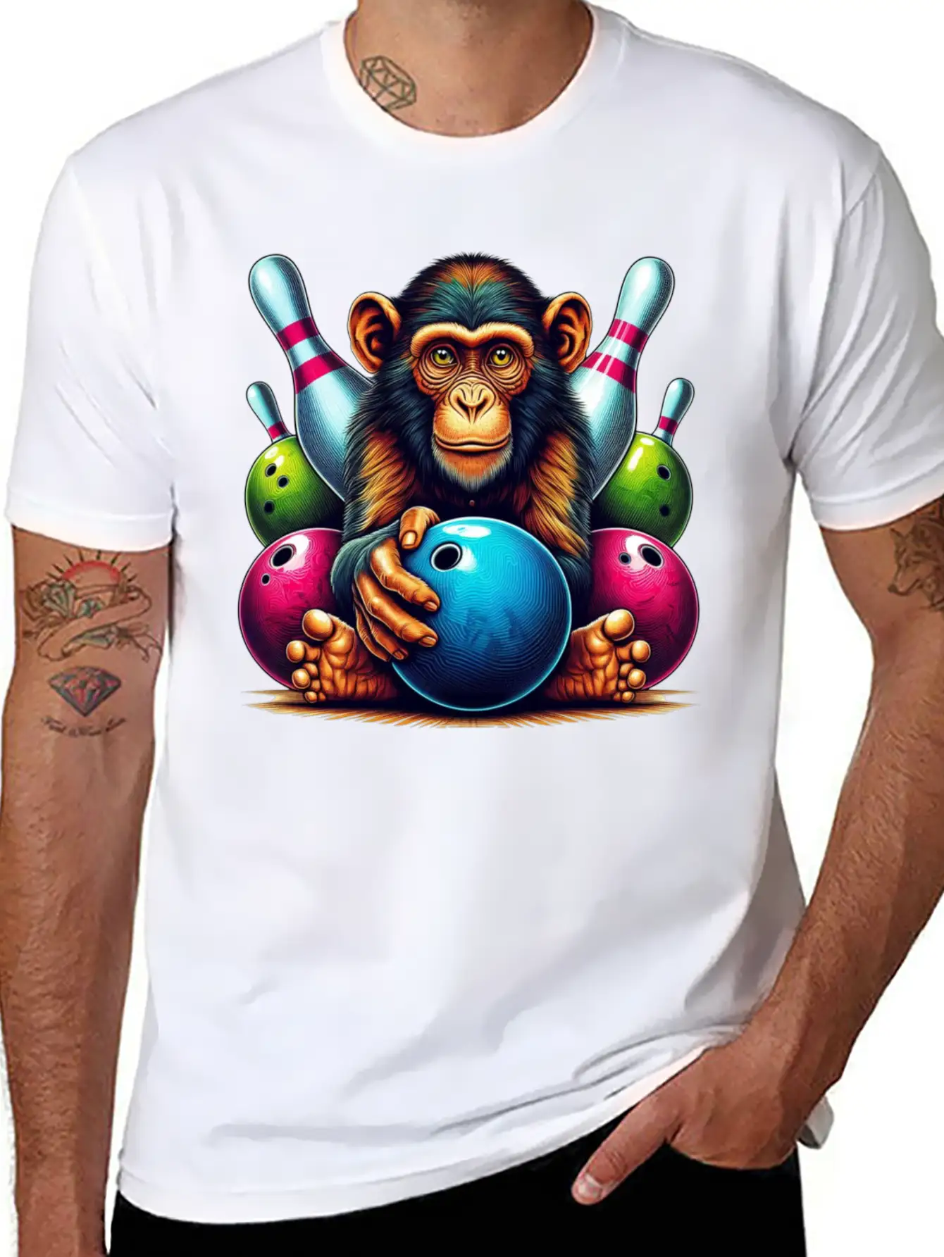 Monkey Playing Bowling Sports Lover Animal Basic Graphic T-Shirt – Daily Comfort In Soft Cotton