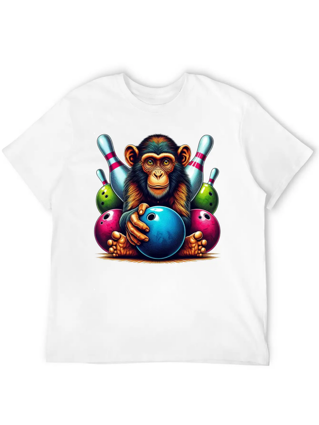 Monkey Playing Bowling Sports Lover Animal Basic Graphic T-Shirt – Daily Comfort In Soft Cotton