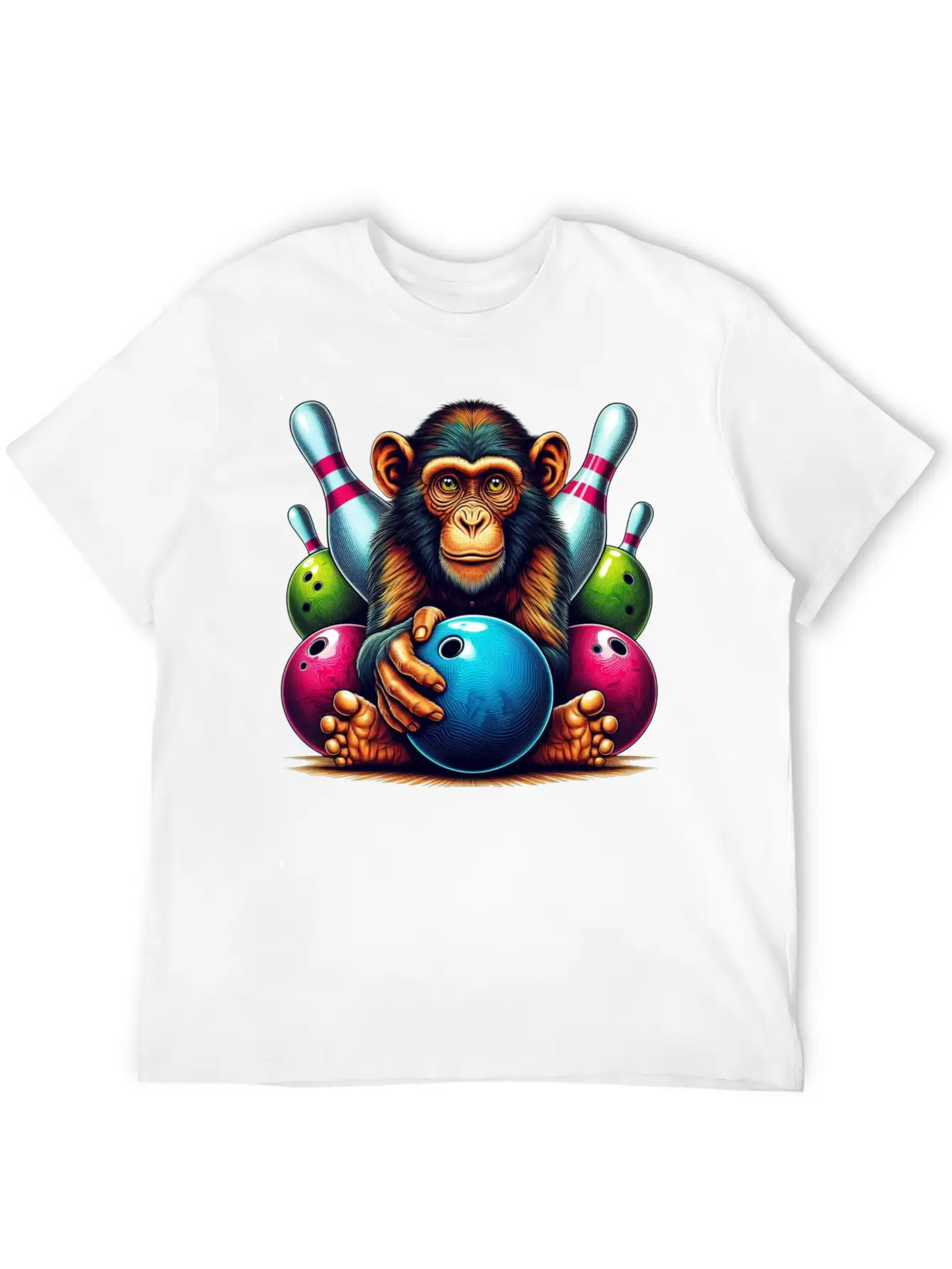 Monkey Playing Bowling Sports Lover Animal Basic Graphic T-Shirt – Daily Comfort In Soft Cotton