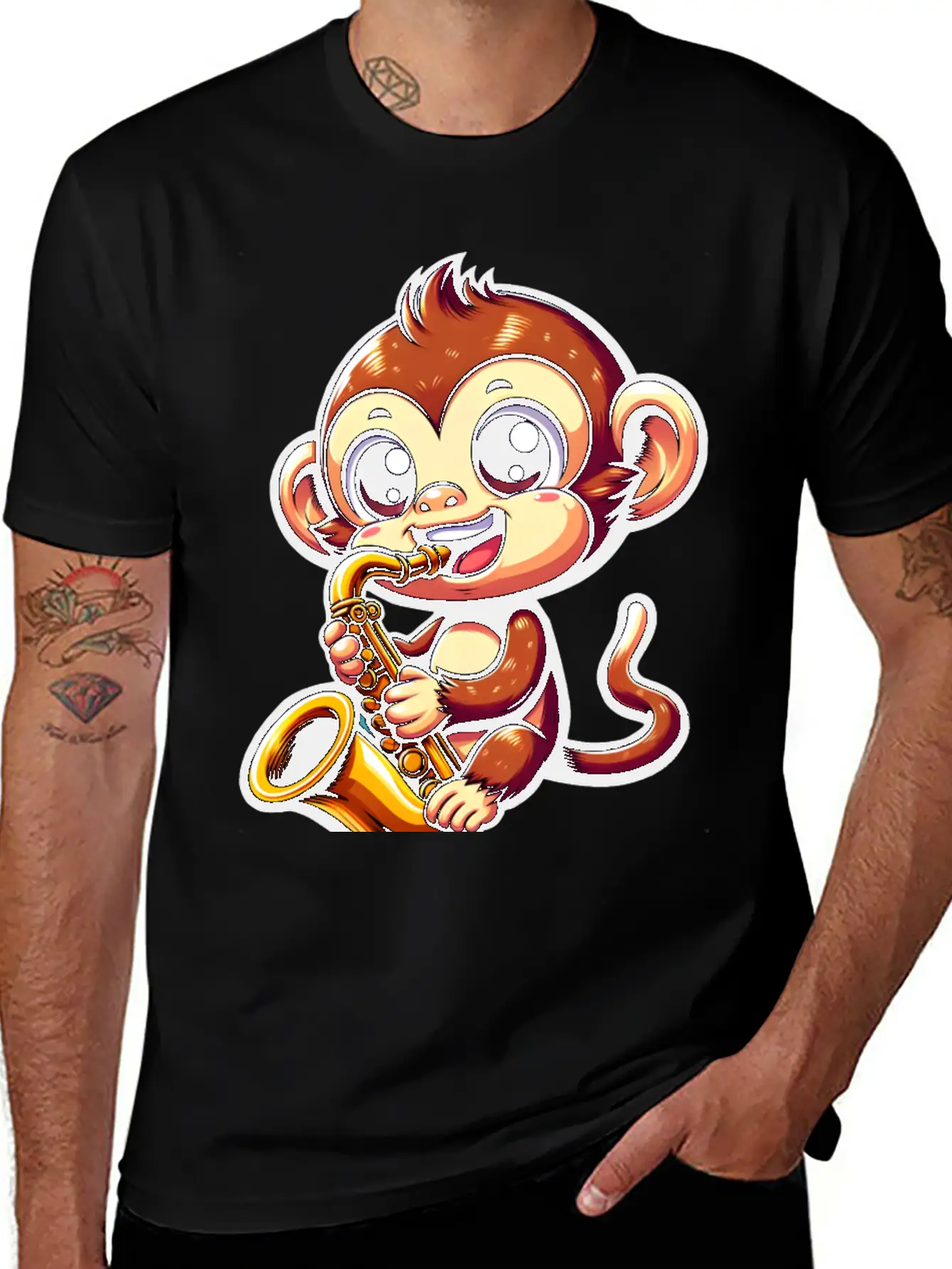 Monkey Saxophone Jazz Music Musician Timeless Short Sleeve Tee – Comfy And Minimalist Design