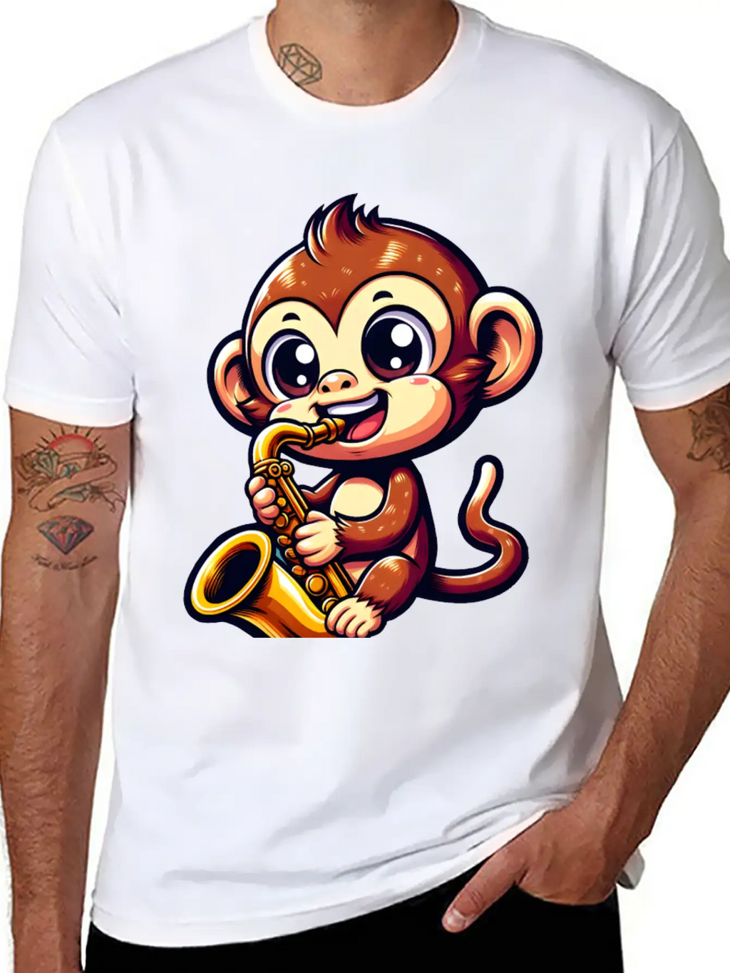 Monkey Saxophone Jazz Music Musician Timeless Short Sleeve Tee – Comfy And Minimalist Design