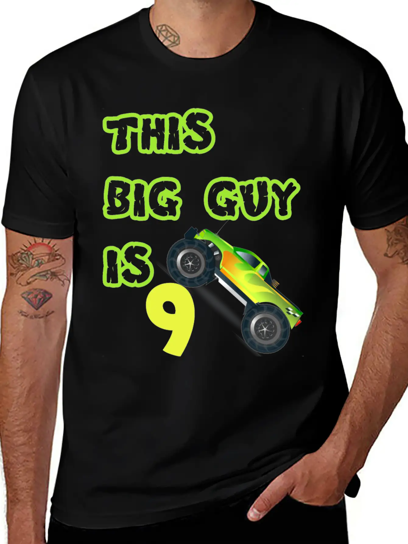 Monster Truck Birthday 9 Year Old Gift Breathable Graphic T-Shirt – Perfect For Casual Days