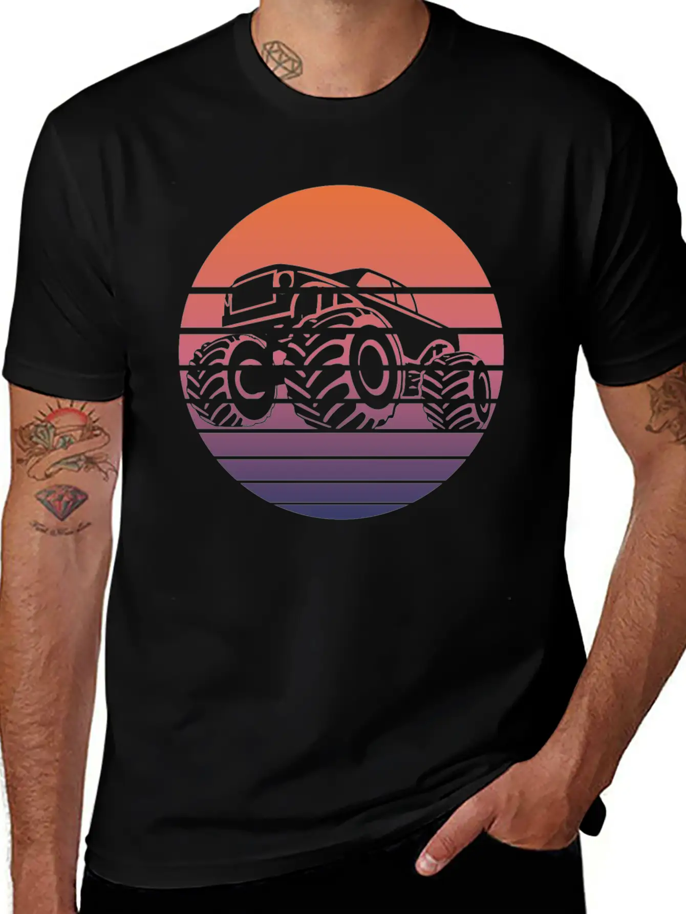 Monster Truck Fans Retro Gift Breathable Soft Cotton T-Shirt – Timeless Casual Look