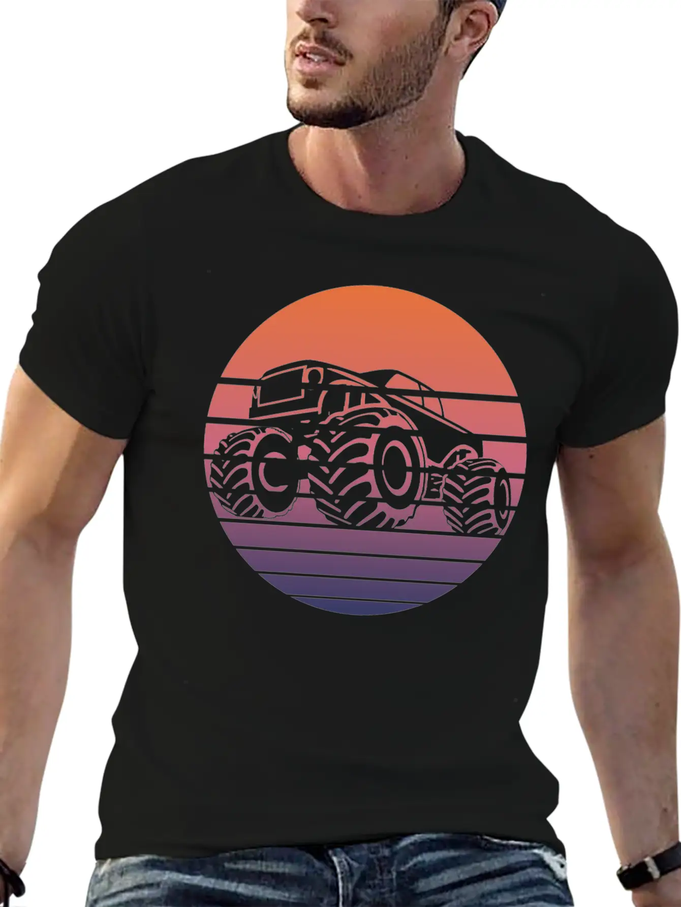 Monster Truck Fans Retro Gift Breathable Soft Cotton T-Shirt – Timeless Casual Look