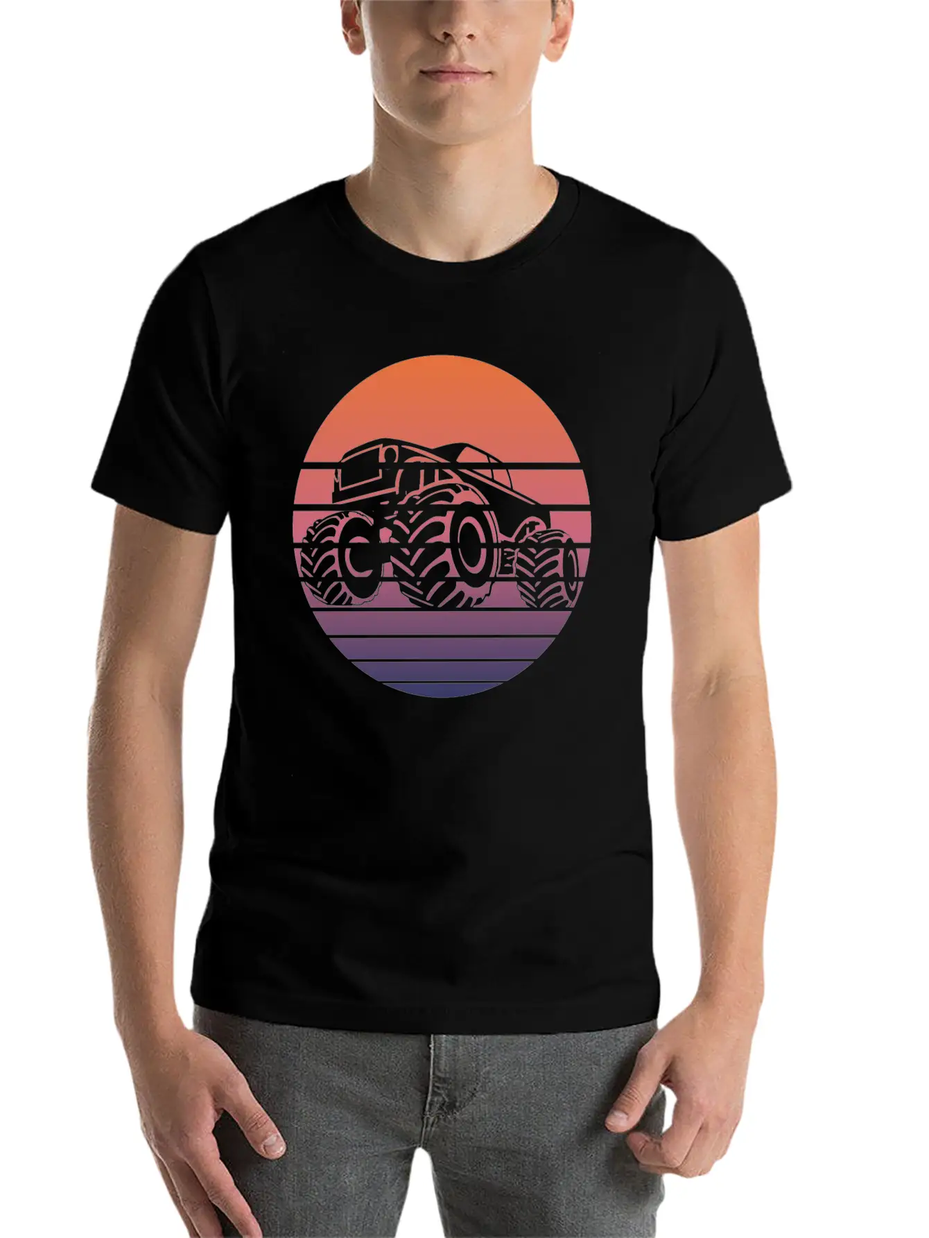 Monster Truck Fans Retro Gift Breathable Soft Cotton T-Shirt – Timeless Casual Look