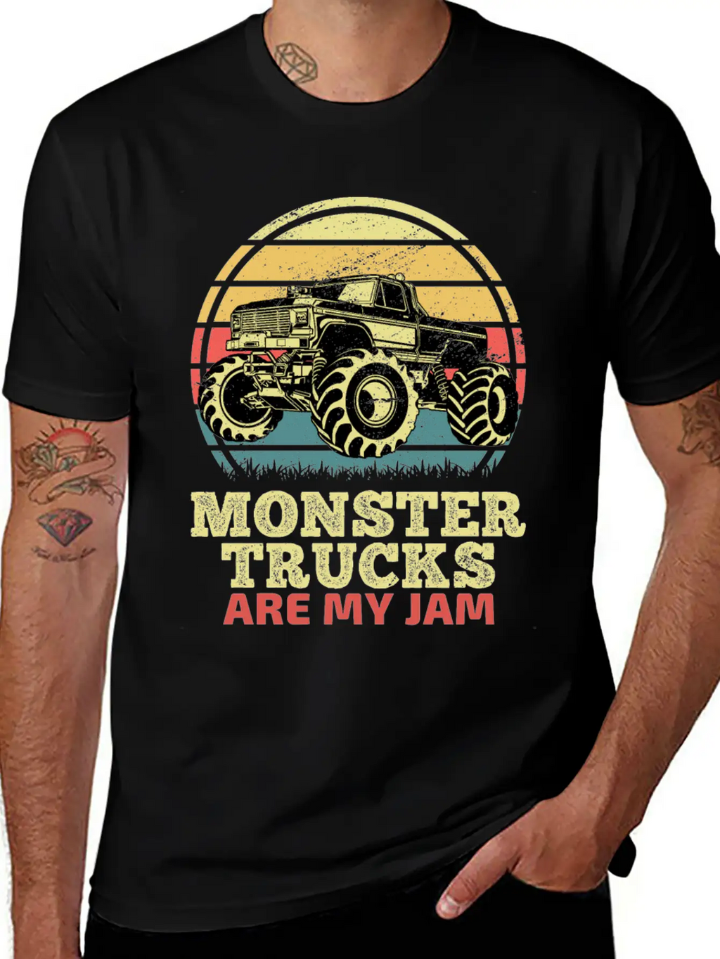 Monster Trucks Are My Jam Sunset Retro Relaxed Everyday Tee – Lightweight And Durable Cotton
