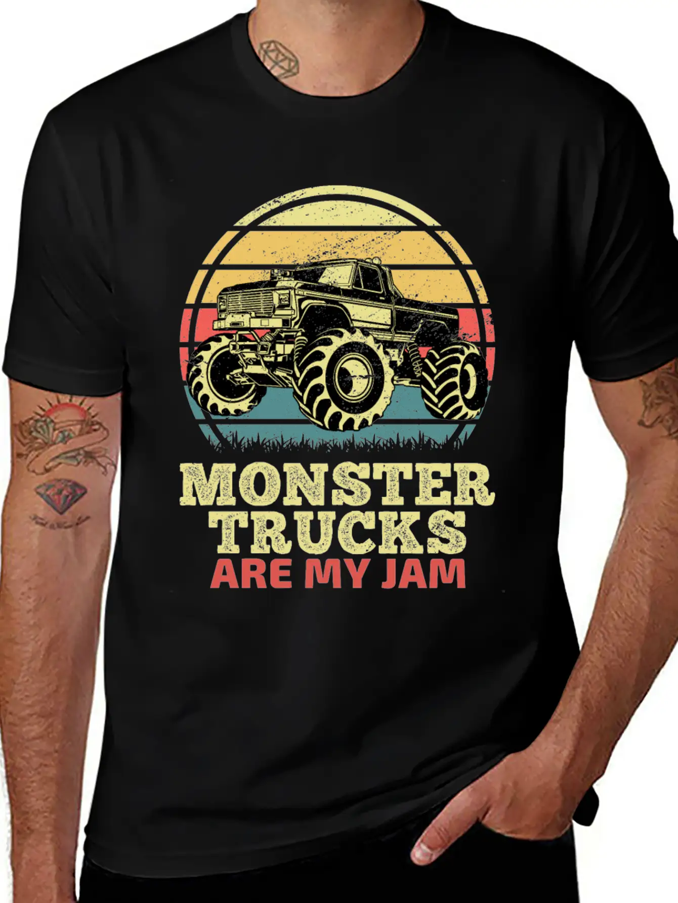 Monster Trucks Are My Jam Sunset Retro Relaxed Everyday Tee – Lightweight And Durable Cotton