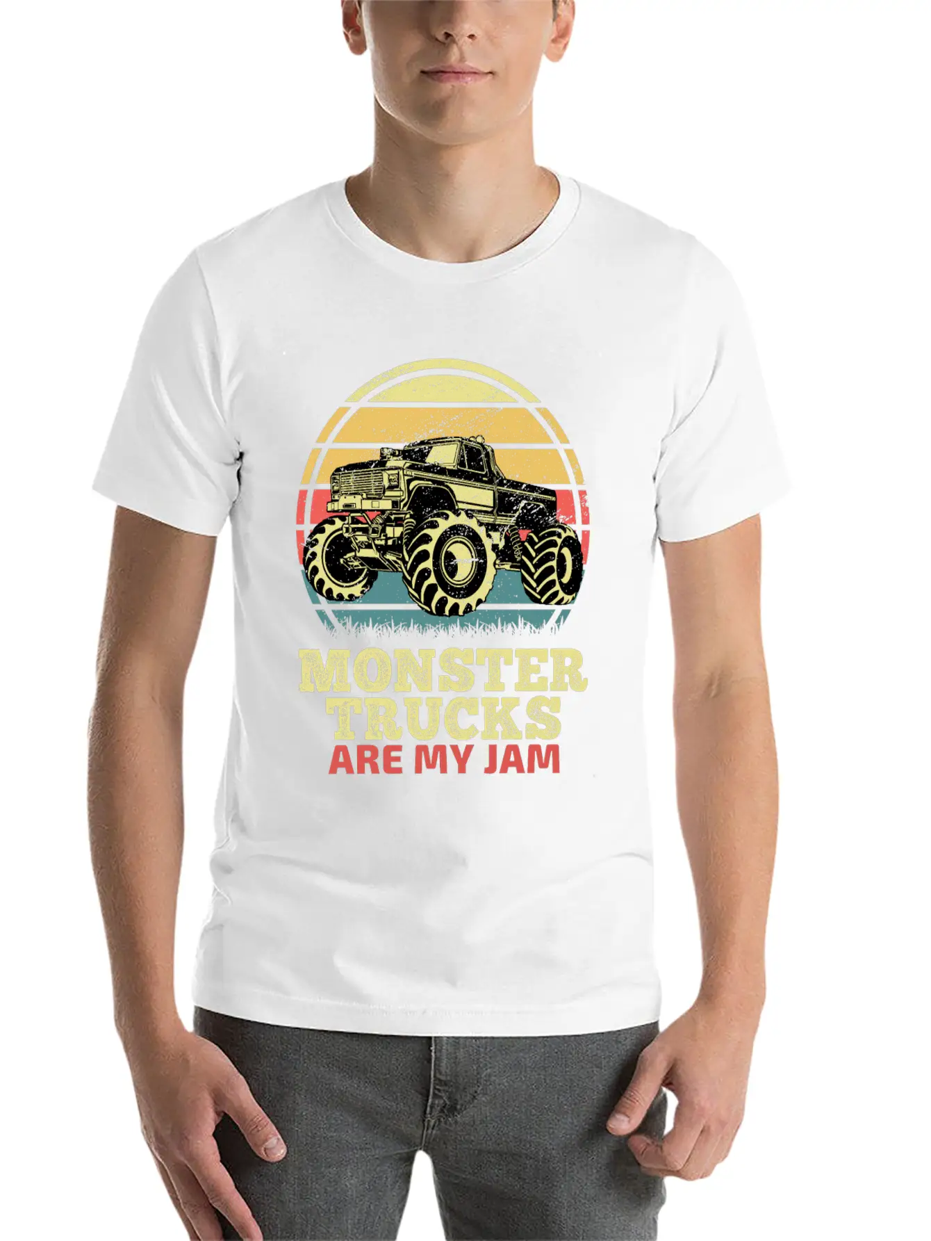 Monster Trucks Are My Jam Sunset Retro Relaxed Everyday Tee – Lightweight And Durable Cotton