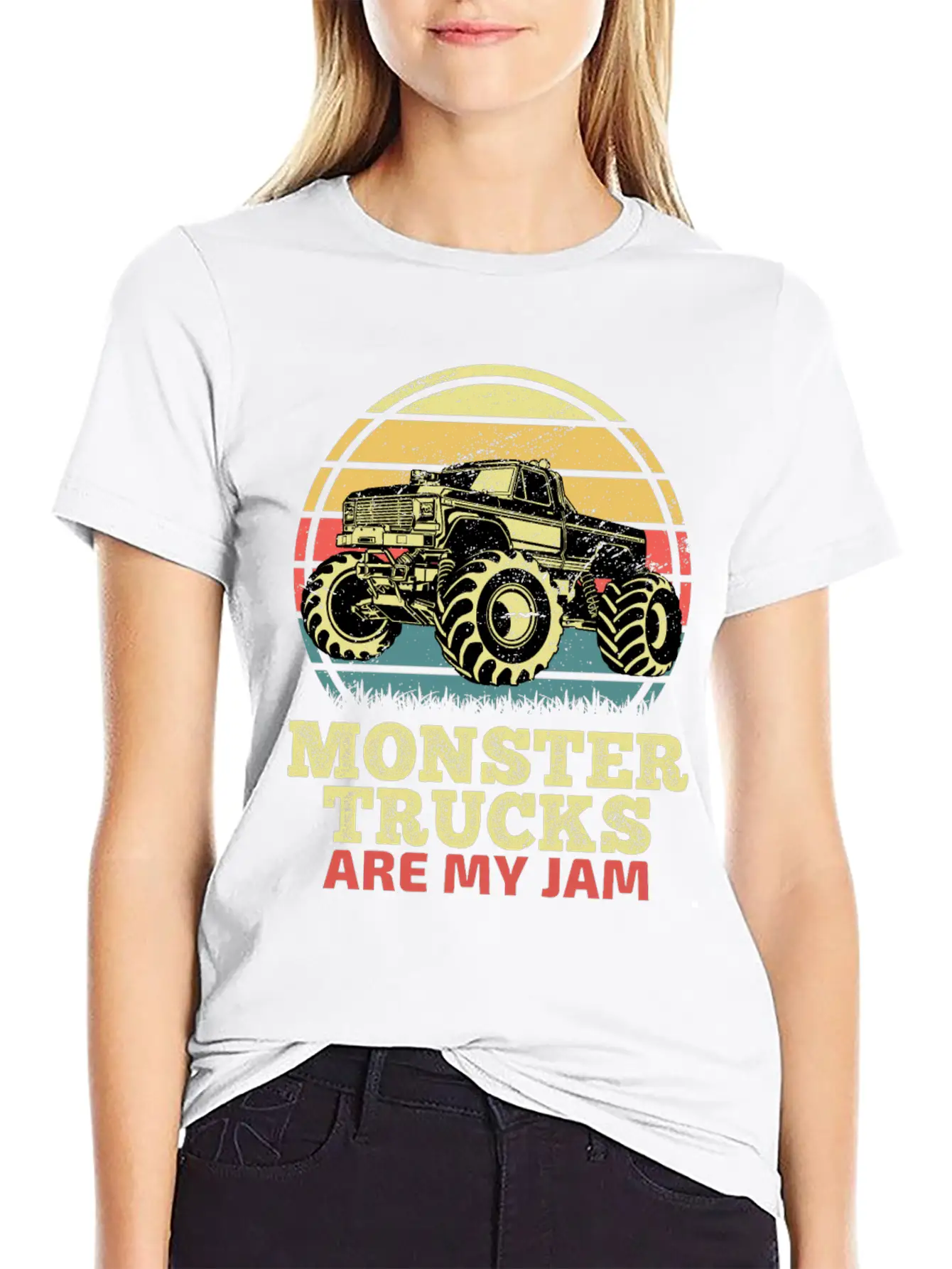 Monster Trucks Are My Jam Sunset Retro Relaxed Everyday Tee – Lightweight And Durable Cotton