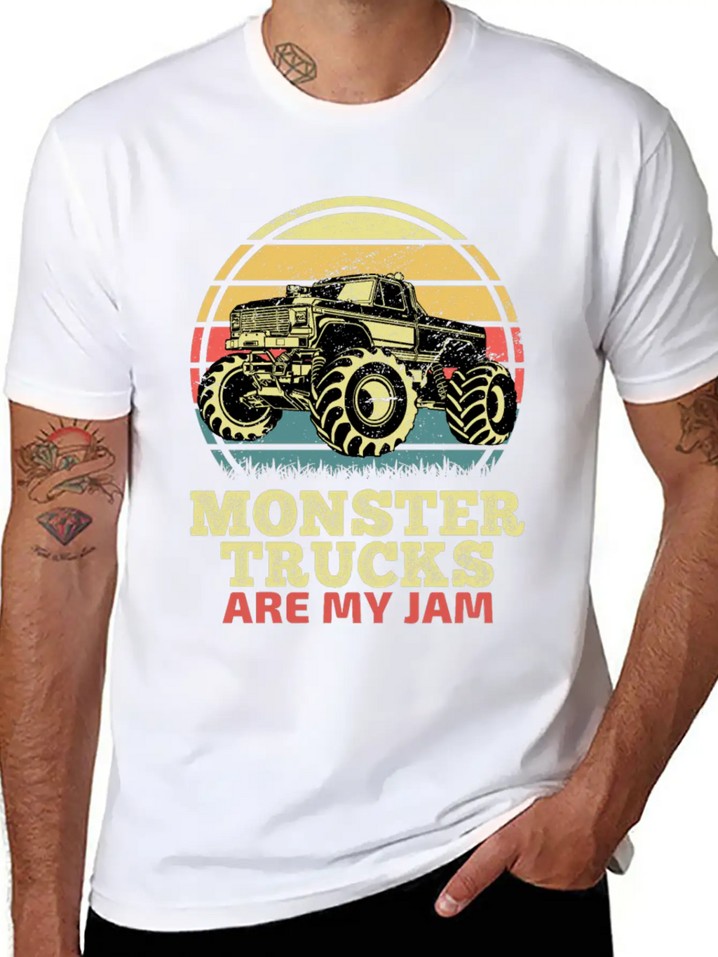 Monster Trucks Are My Jam Sunset Retro Relaxed Everyday Tee – Lightweight And Durable Cotton