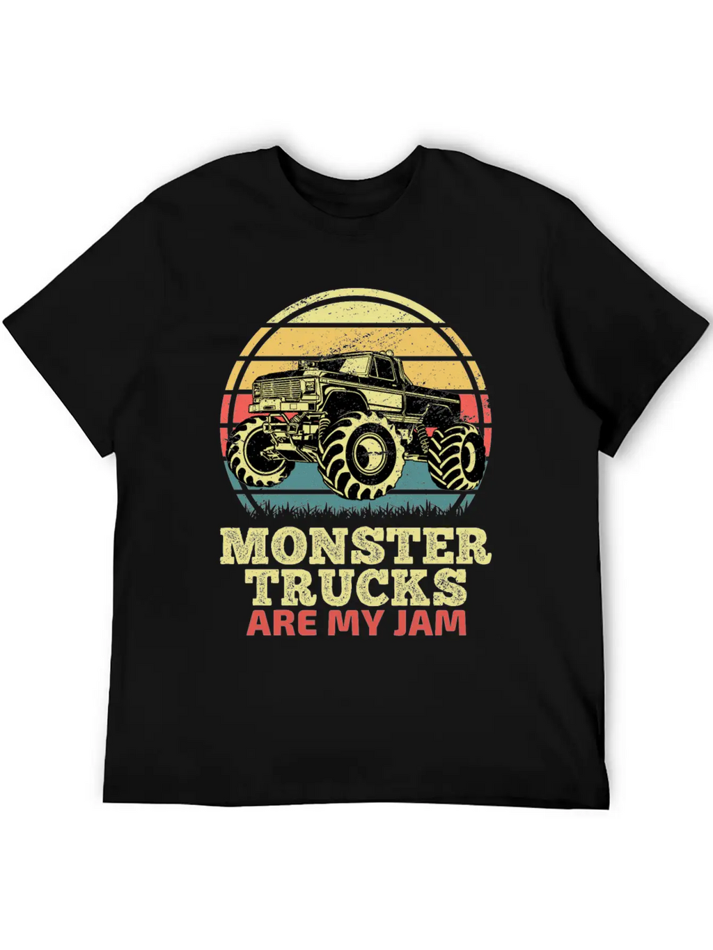 Monster Trucks Are My Jam Sunset Retro Relaxed Everyday Tee – Lightweight And Durable Cotton
