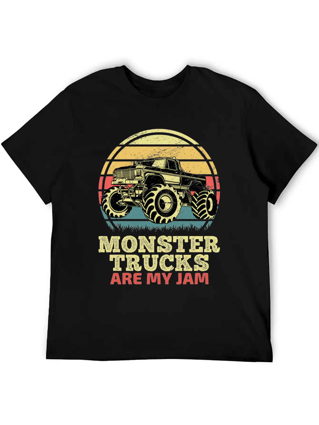 Monster Trucks Are My Jam Sunset Retro Relaxed Everyday Tee – Lightweight And Durable Cotton