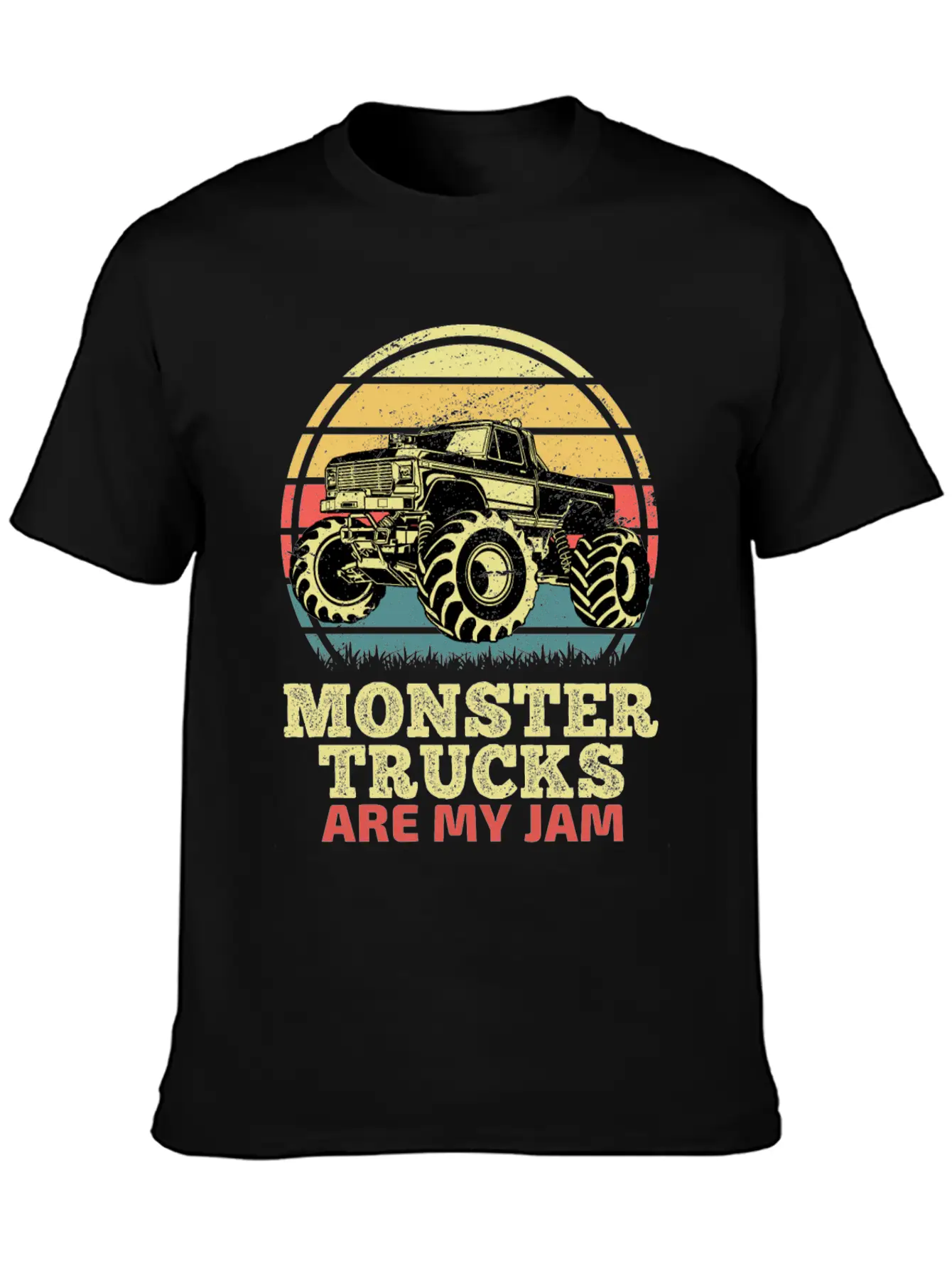 Monster Trucks Are My Jam Sunset Retro Relaxed Everyday Tee – Lightweight And Durable Cotton