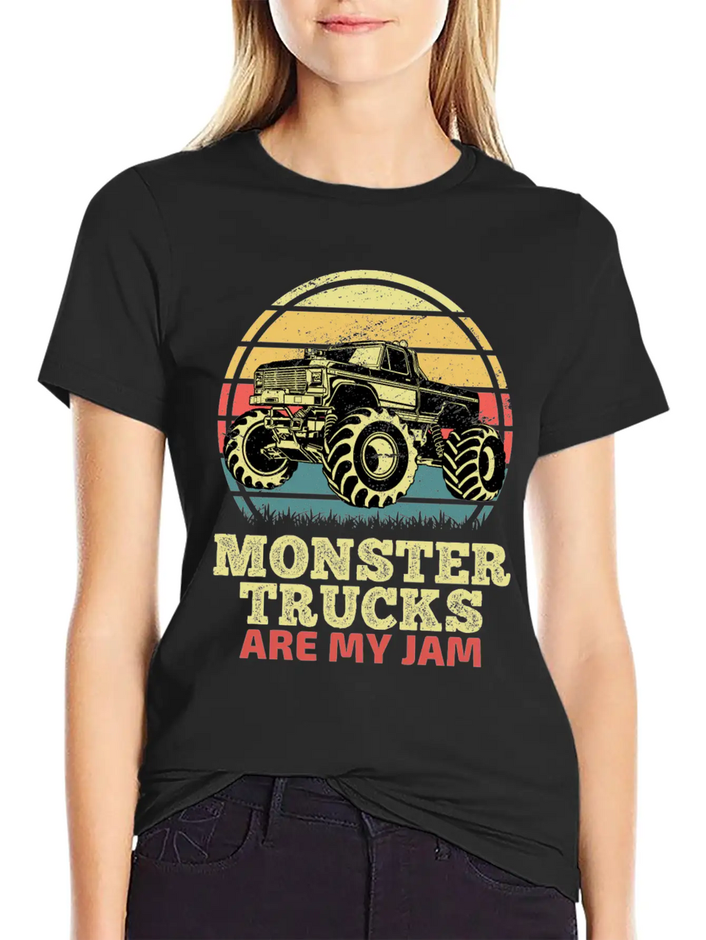 Monster Trucks Are My Jam Sunset Retro Relaxed Everyday Tee – Lightweight And Durable Cotton