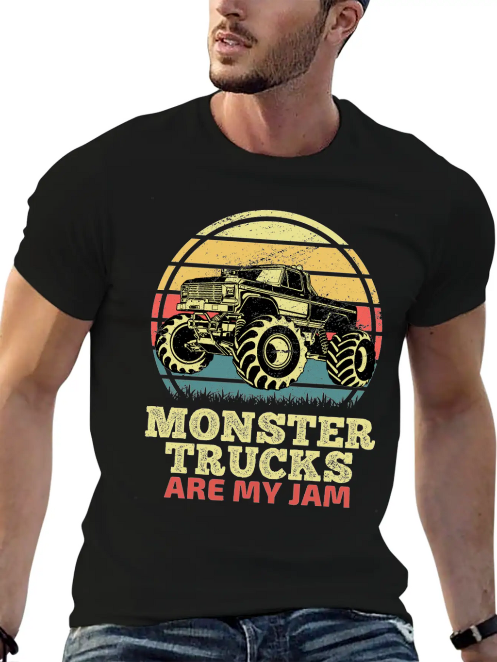 Monster Trucks Are My Jam Sunset Retro Relaxed Everyday Tee – Lightweight And Durable Cotton