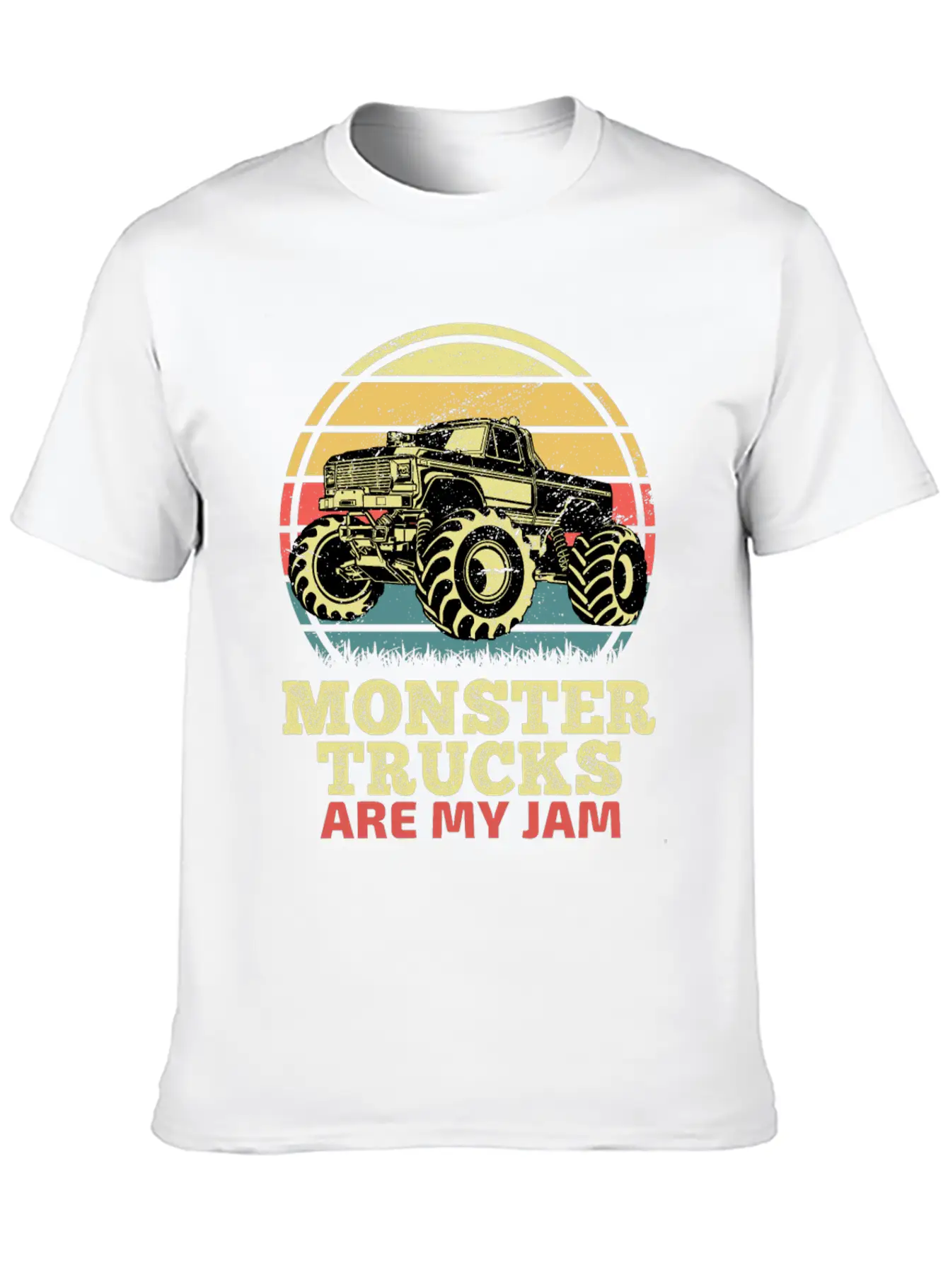 Monster Trucks Are My Jam Sunset Retro Relaxed Everyday Tee – Lightweight And Durable Cotton