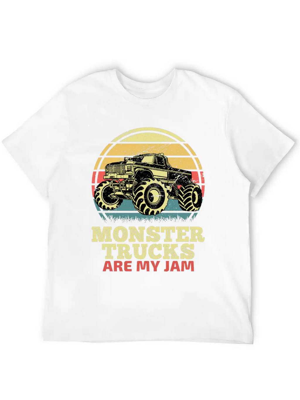Monster Trucks Are My Jam Sunset Retro Relaxed Everyday Tee – Lightweight And Durable Cotton