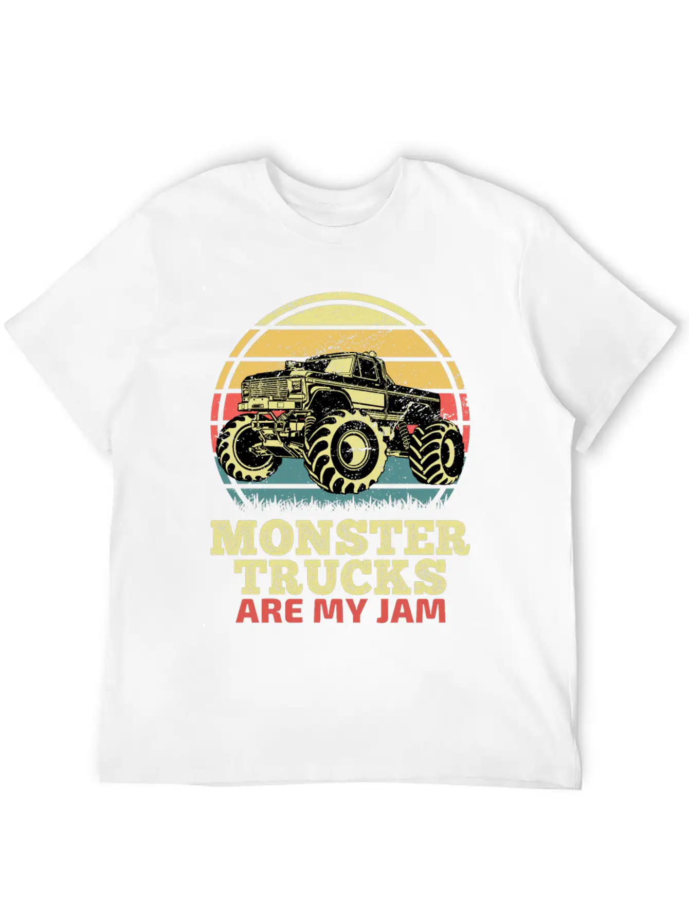 Monster Trucks Are My Jam Sunset Retro Relaxed Everyday Tee – Lightweight And Durable Cotton