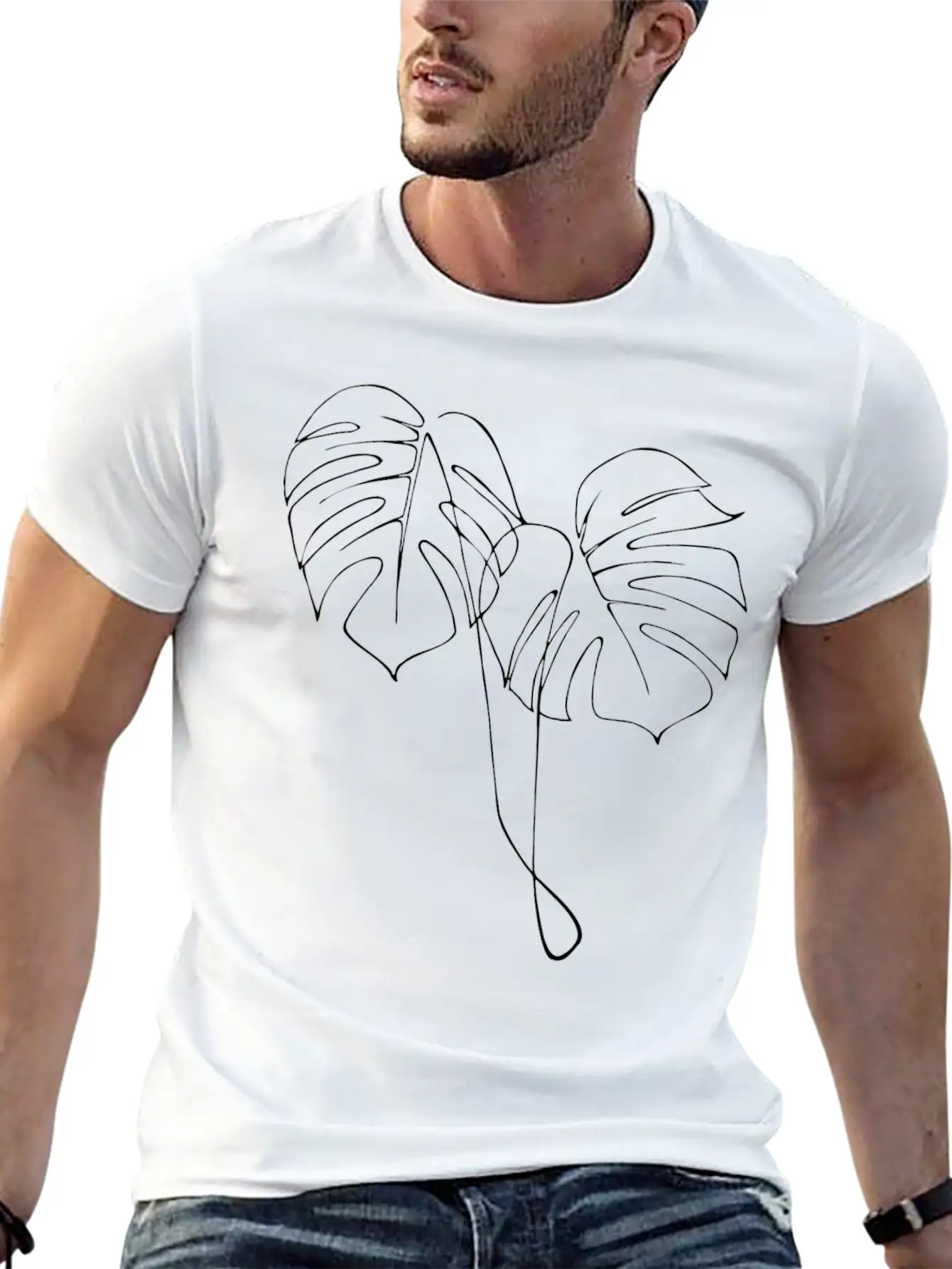 Monstera Adansonii Line Art Breathable Soft Cotton T-Shirt – Timeless Casual Look