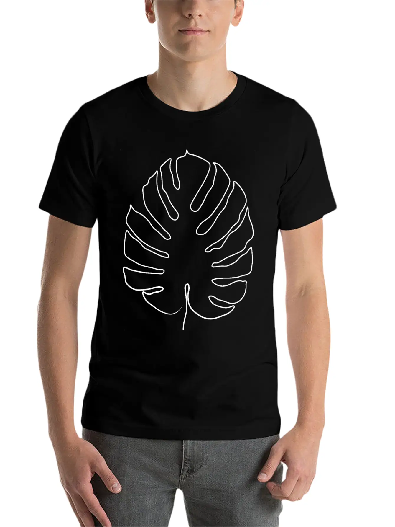 Monstera Leaf Line Art Breathable Soft Cotton T-Shirt – Timeless Casual Look