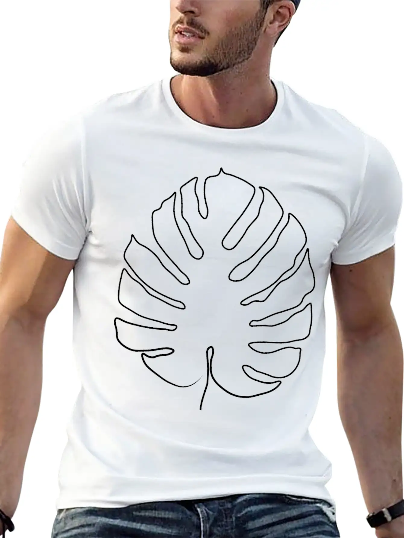 Monstera Leaf Line Art Breathable Soft Cotton T-Shirt – Timeless Casual Look