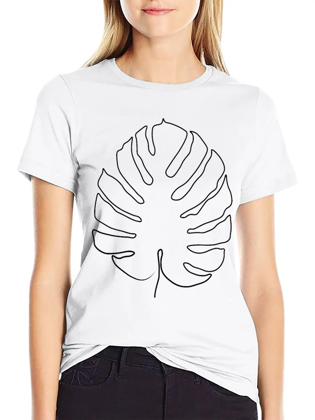 Monstera Leaf Line Art Classic Cotton Tee – Unisex Comfort For Any Season