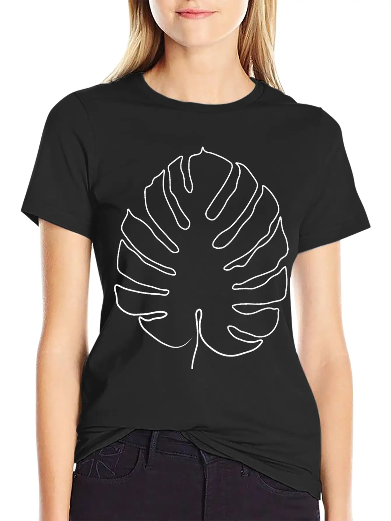 Monstera Leaf Line Art Classic Cotton Tee – Unisex Comfort For Any Season