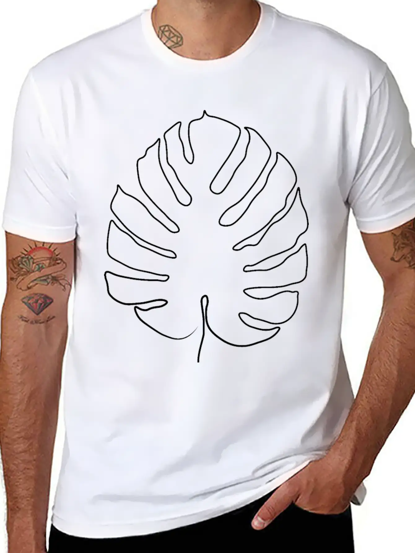 Monstera Leaf Line Art Classic Cotton Tee – Unisex Comfort For Any Season