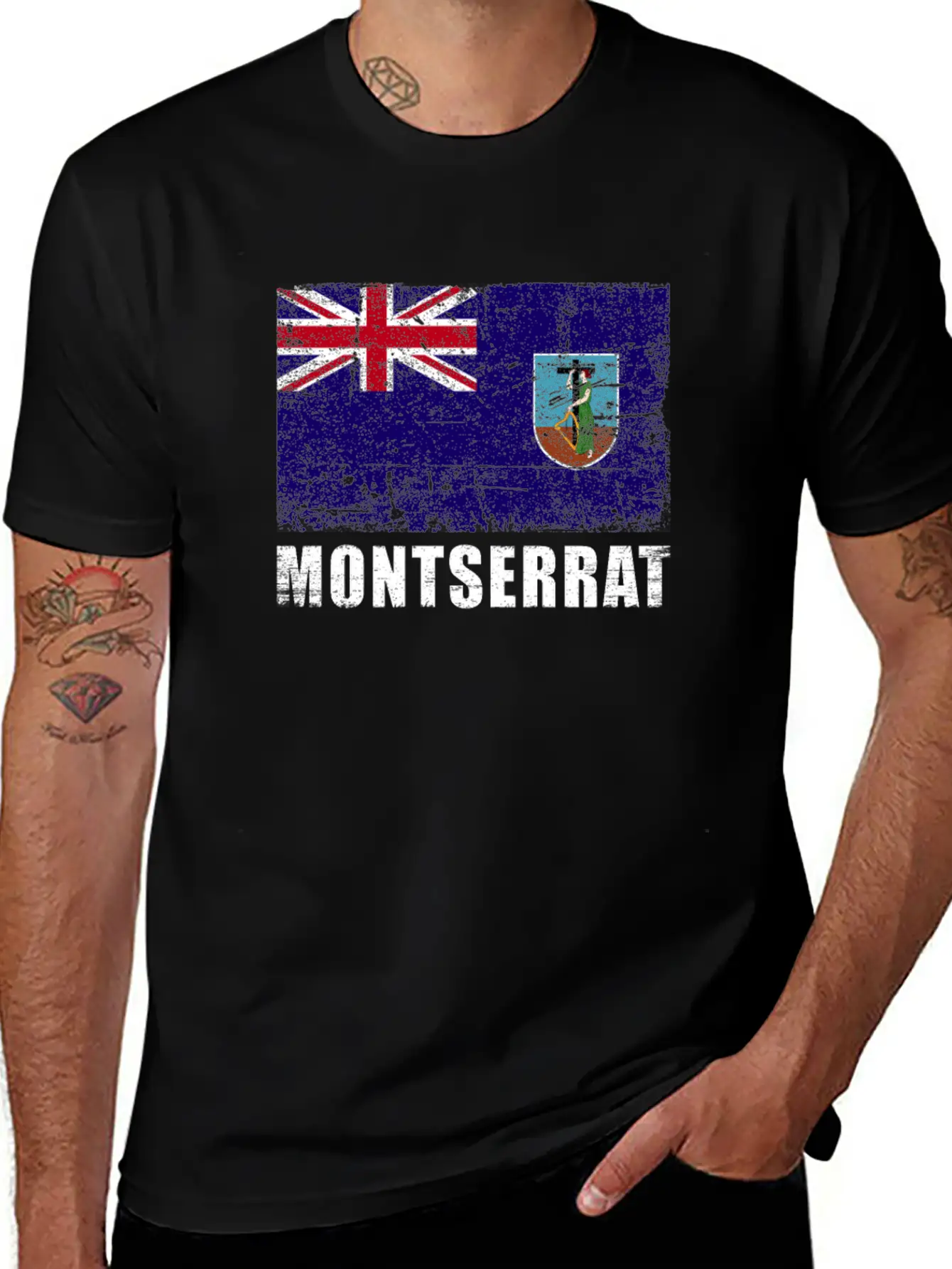 Montserrat Flag Grunge Country Flag Montserrat Breathable Graphic T-Shirt – Perfect For Casual Days