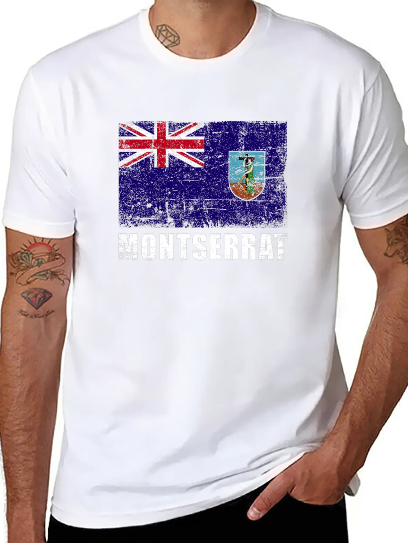 Montserrat Flag Grunge Country Flag Montserrat Breathable Graphic T-Shirt – Perfect For Casual Days