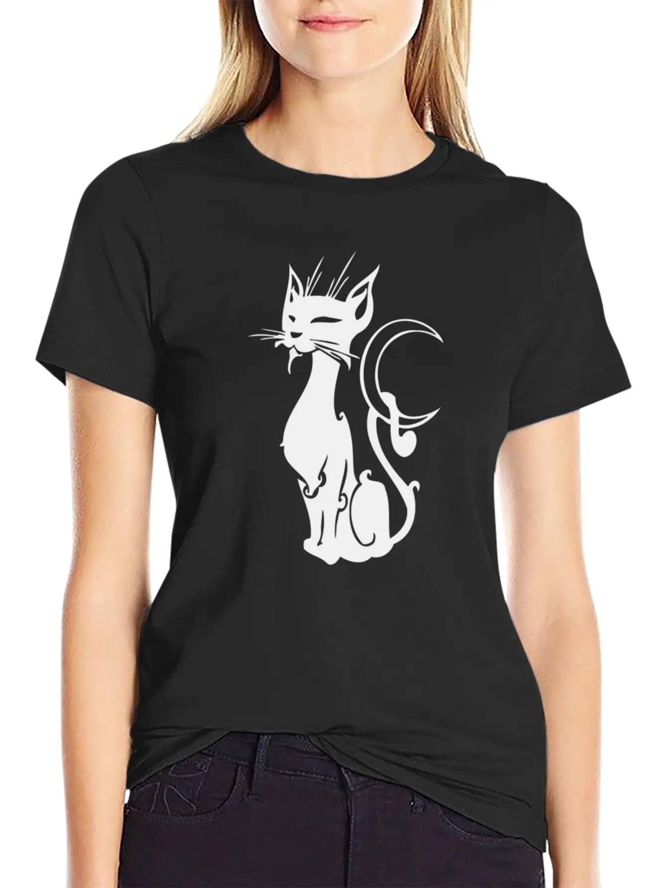 MOON CAT Basic Graphic T-Shirt – Daily Comfort In Soft Cotton