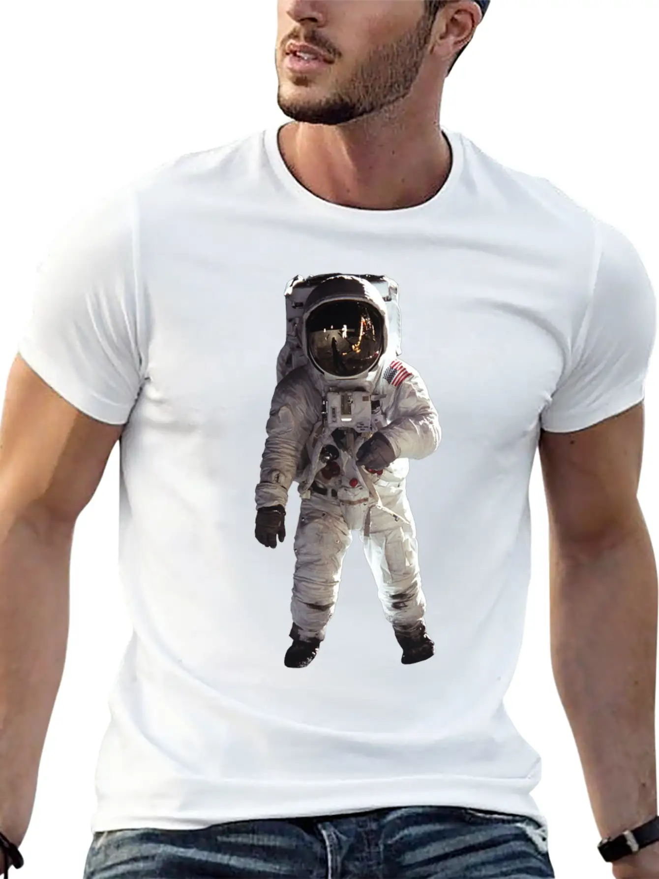 Moon Landing USA Space Astronaut Stylish Everyday T-Shirt – Unisex Basic Cotton Tee
