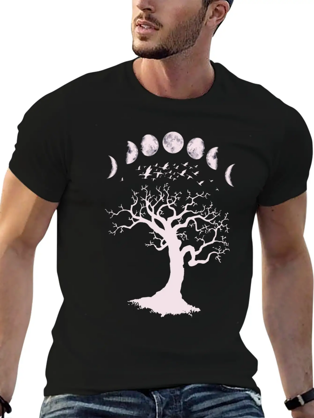 Moon Phases Gothic Tree Birds Breathable Graphic T-Shirt – Perfect For Casual Days