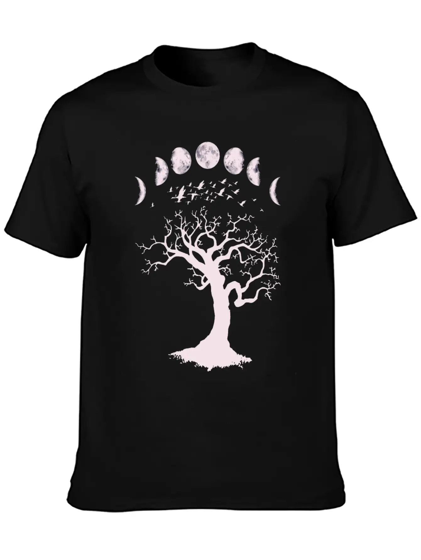 Moon Phases Gothic Tree Birds Breathable Graphic T-Shirt – Perfect For Casual Days