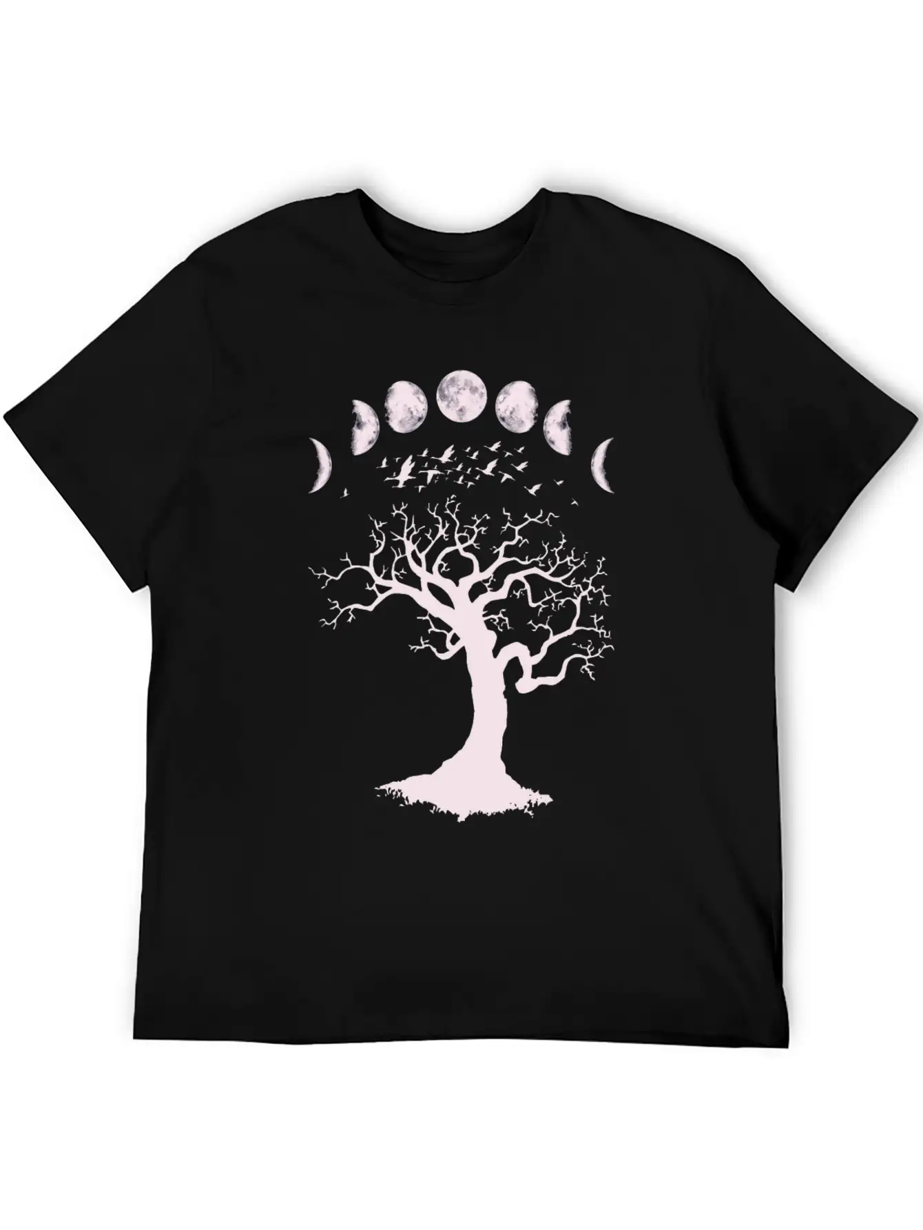 Moon Phases Gothic Tree Birds Breathable Graphic T-Shirt – Perfect For Casual Days
