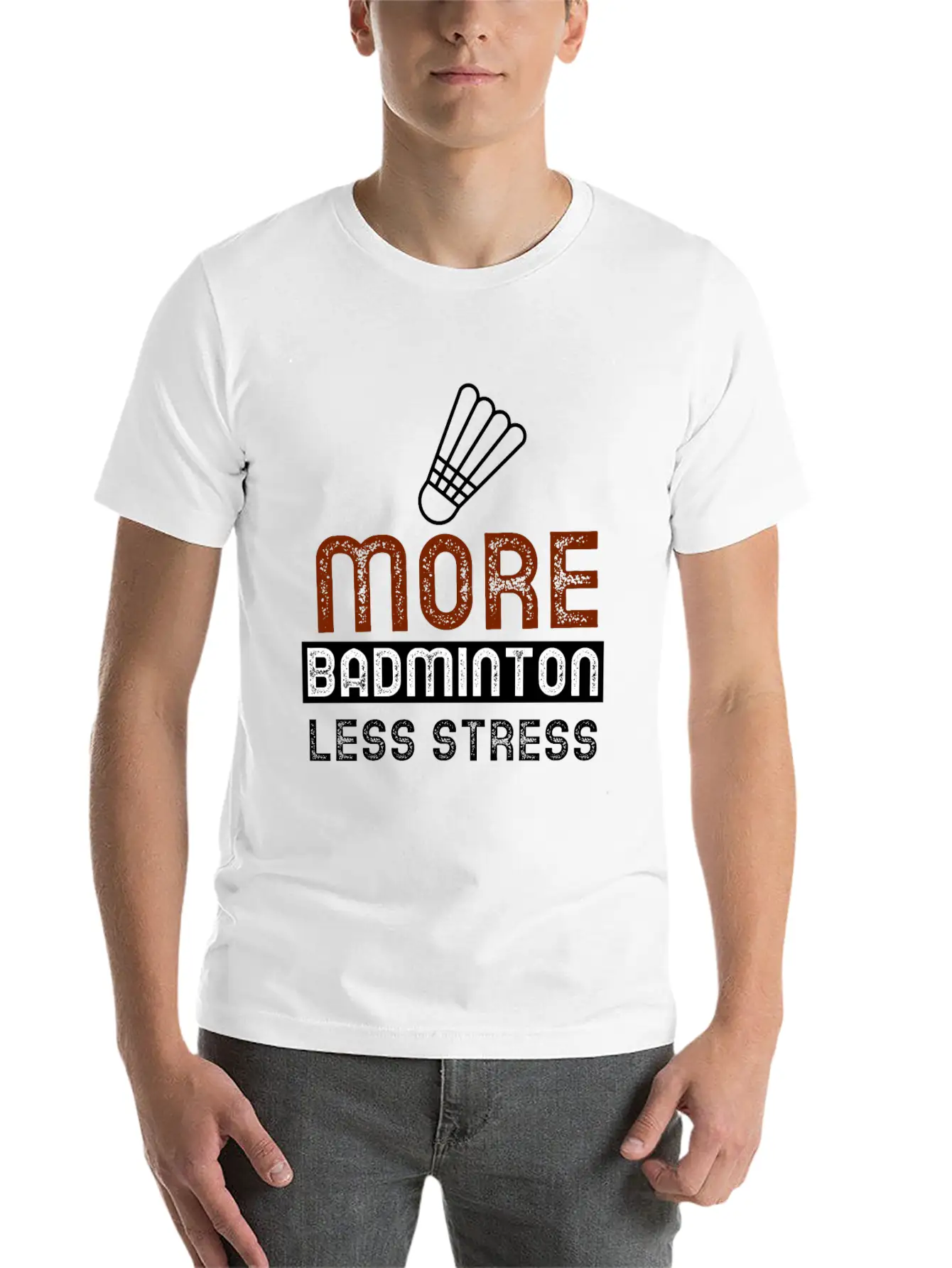 More Badminton Less Stress Basic Graphic T-Shirt – Daily Comfort In Soft Cotton