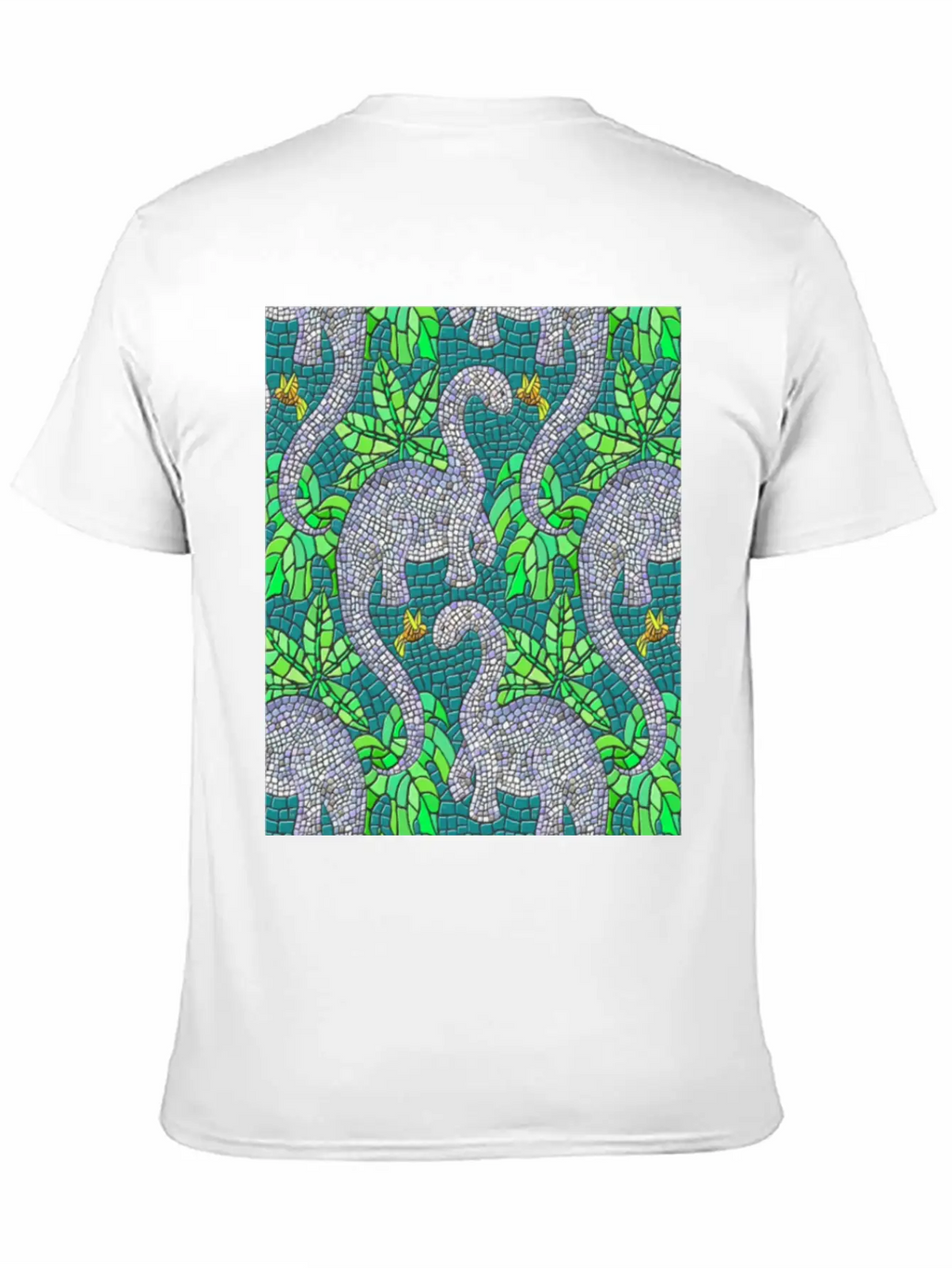 Mosaic Dinosaurs And Hummingbirds Essential Cotton Tee For Daily Outfits – Unisex Style