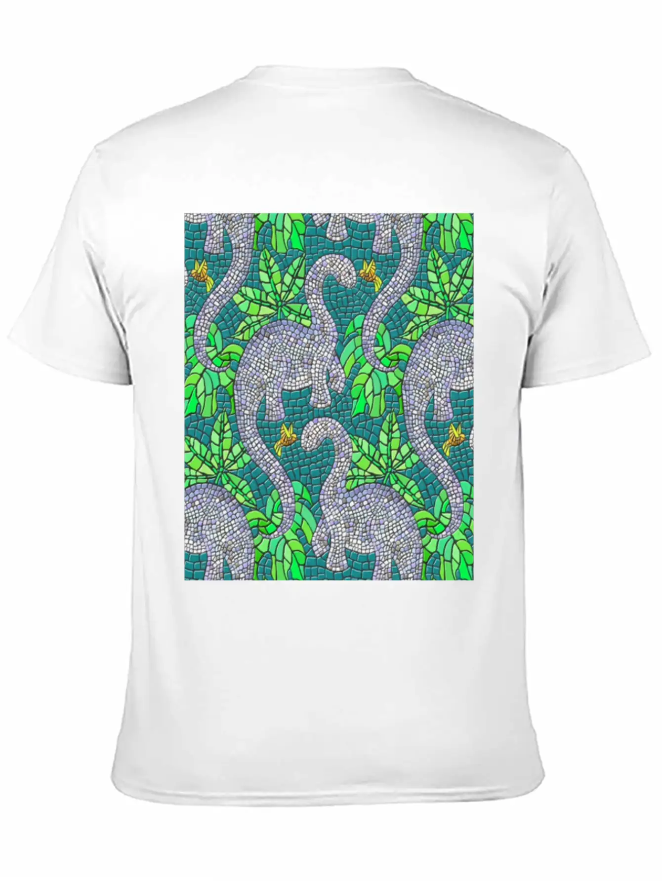 Mosaic Dinosaurs And Hummingbirds Essential Cotton Tee For Daily Outfits – Unisex Style