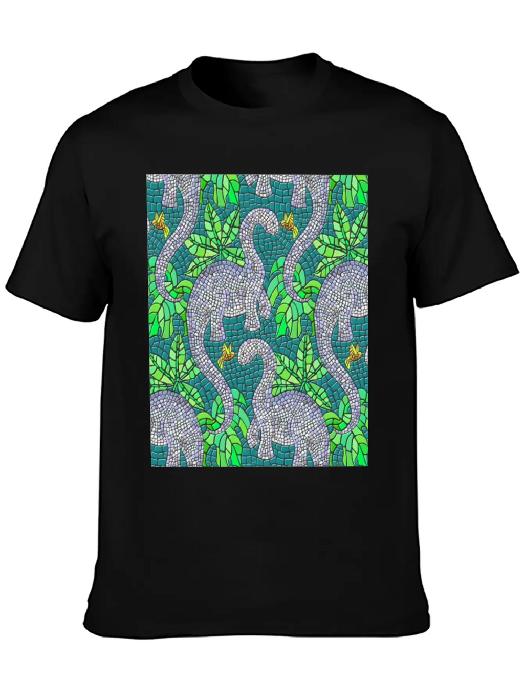 Mosaic Dinosaurs And Hummingbirds Essential Cotton Tee For Daily Outfits – Unisex Style