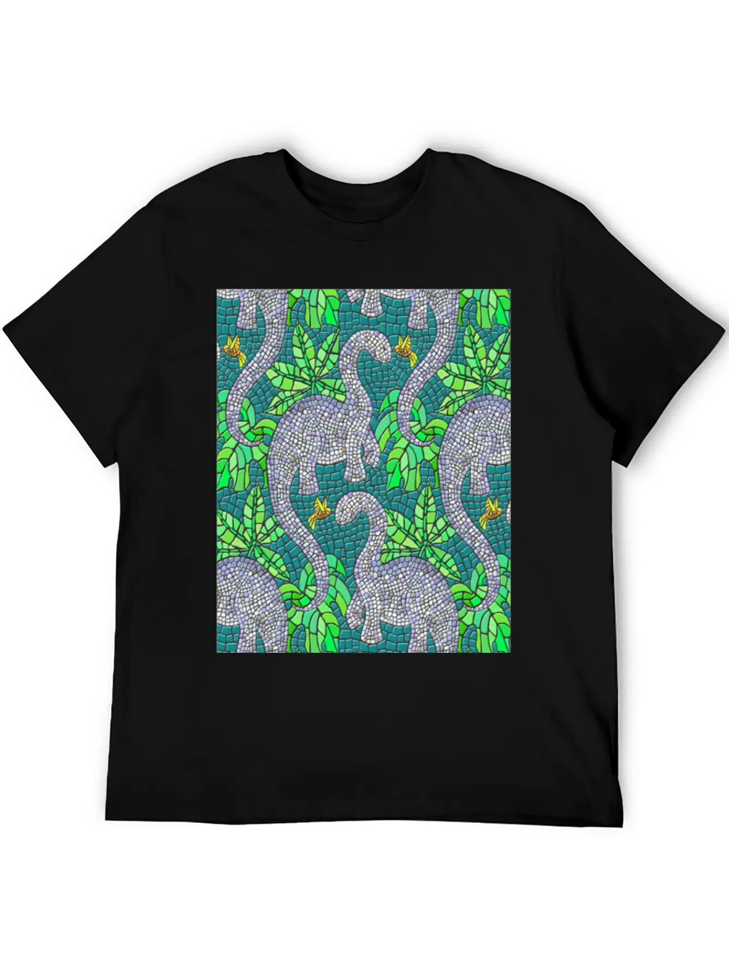 Mosaic Dinosaurs And Hummingbirds Essential Cotton Tee For Daily Outfits – Unisex Style