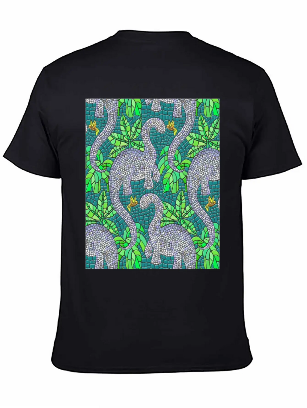 Mosaic Dinosaurs And Hummingbirds Essential Cotton Tee For Daily Outfits – Unisex Style