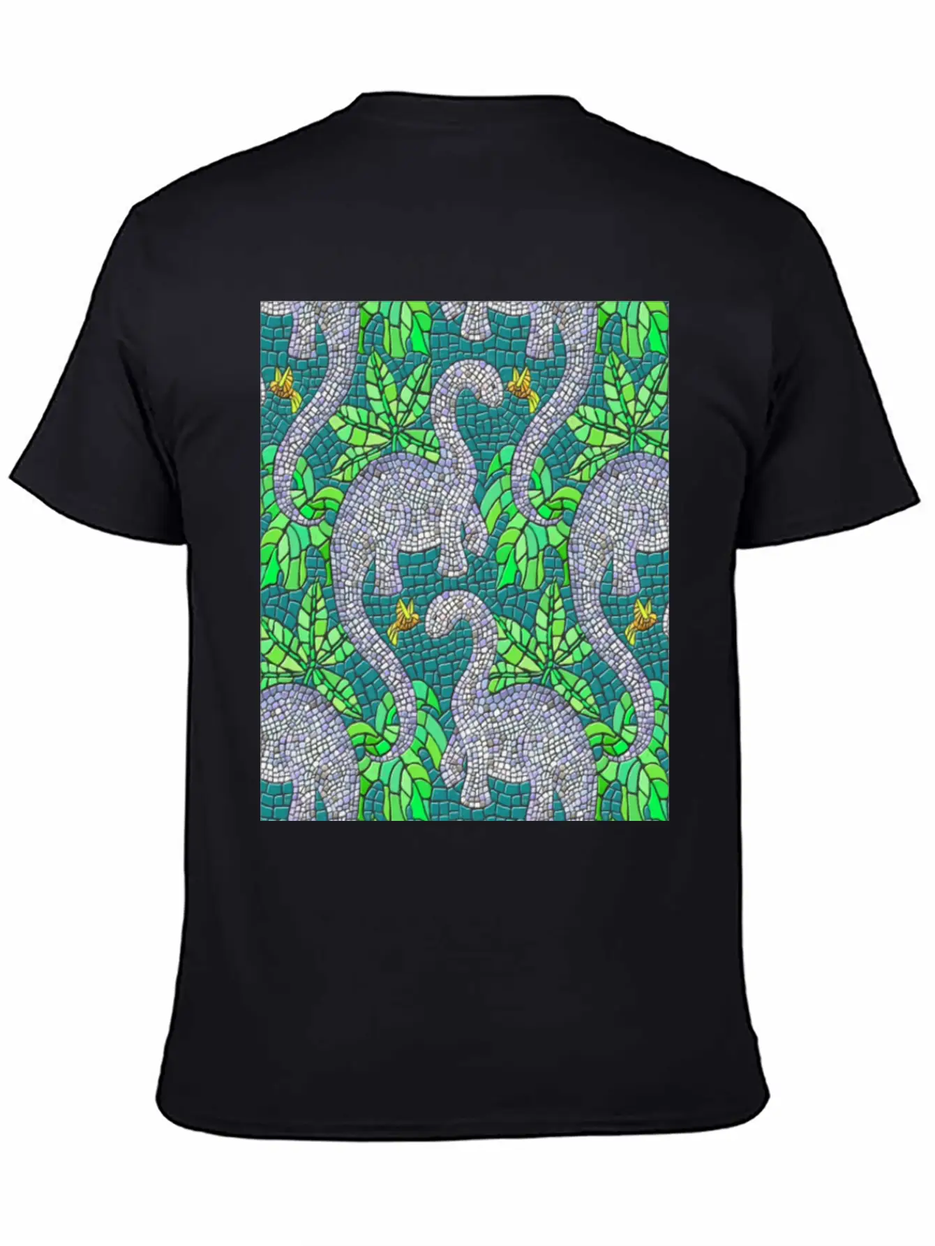 Mosaic Dinosaurs And Hummingbirds Essential Cotton Tee For Daily Outfits – Unisex Style