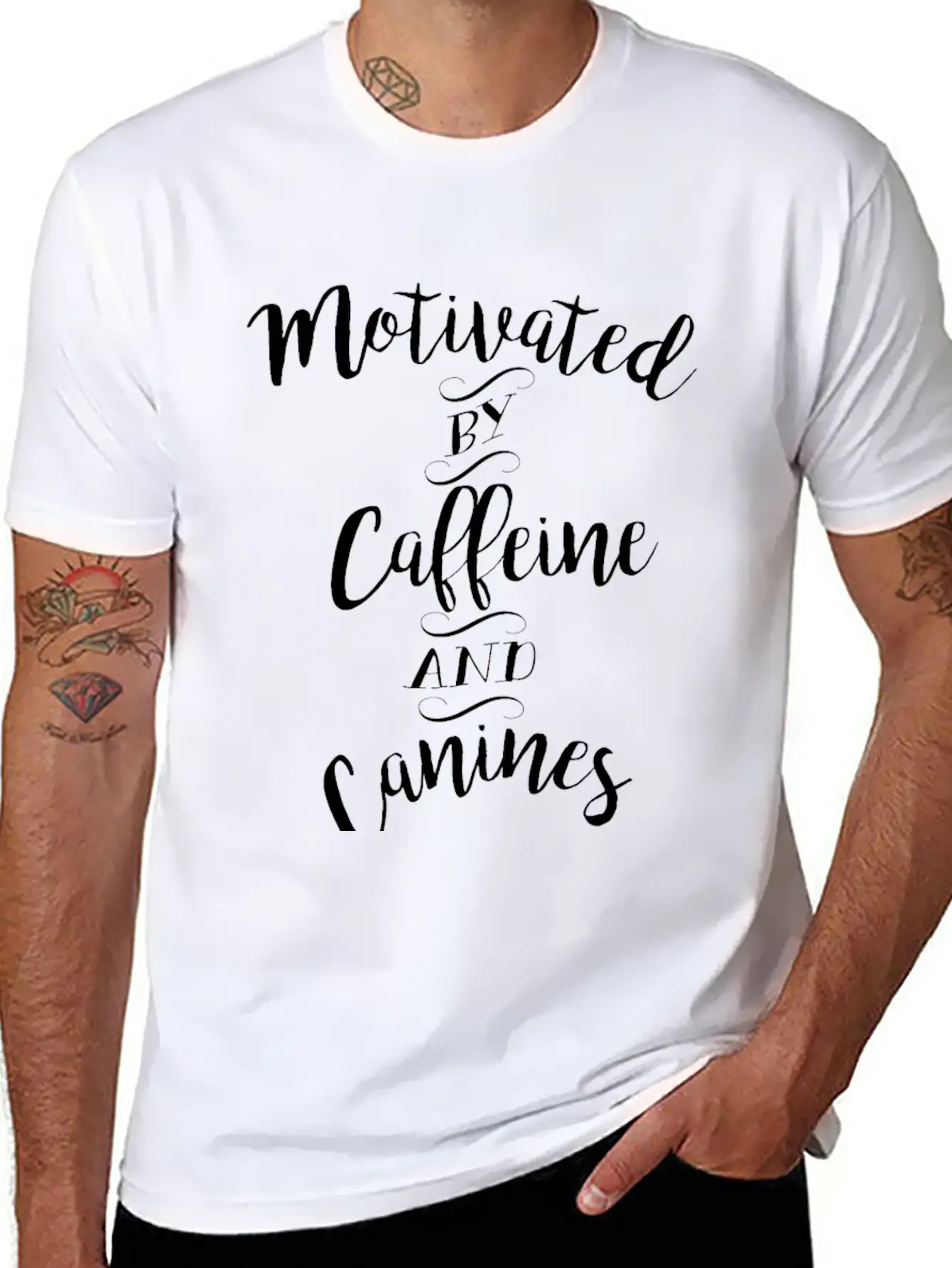 Motivated By Caffeine And Canines - Coffee And Dog Basic Graphic T-Shirt – Daily Comfort In Soft Cotton