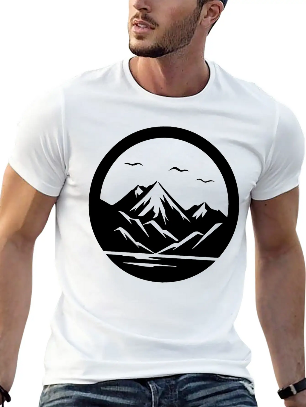 Mountain Logo Essential Cotton Tee For Daily Outfits – Unisex Style