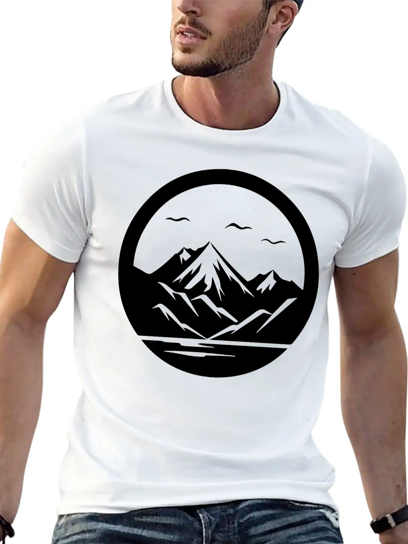 Mountain Logo Essential Cotton Tee For Daily Outfits – Unisex Style