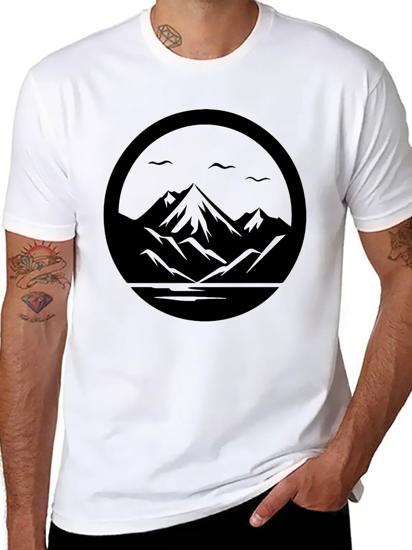 Mountain Logo Essential Cotton Tee For Daily Outfits – Unisex Style