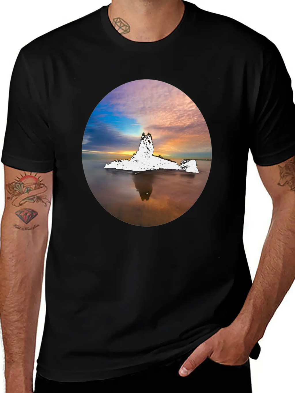 Mountain Water Sunset Basic Graphic T-Shirt – Daily Comfort In Soft Cotton