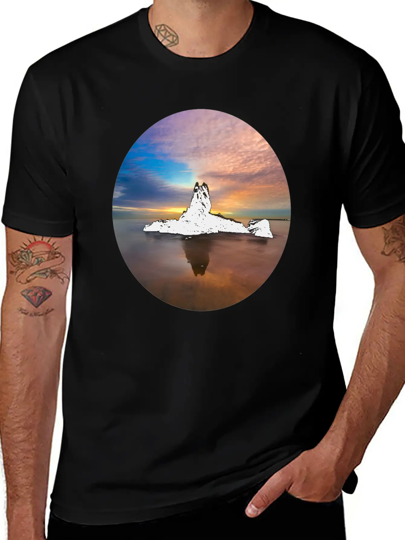 Mountain Water Sunset Basic Graphic T-Shirt – Daily Comfort In Soft Cotton