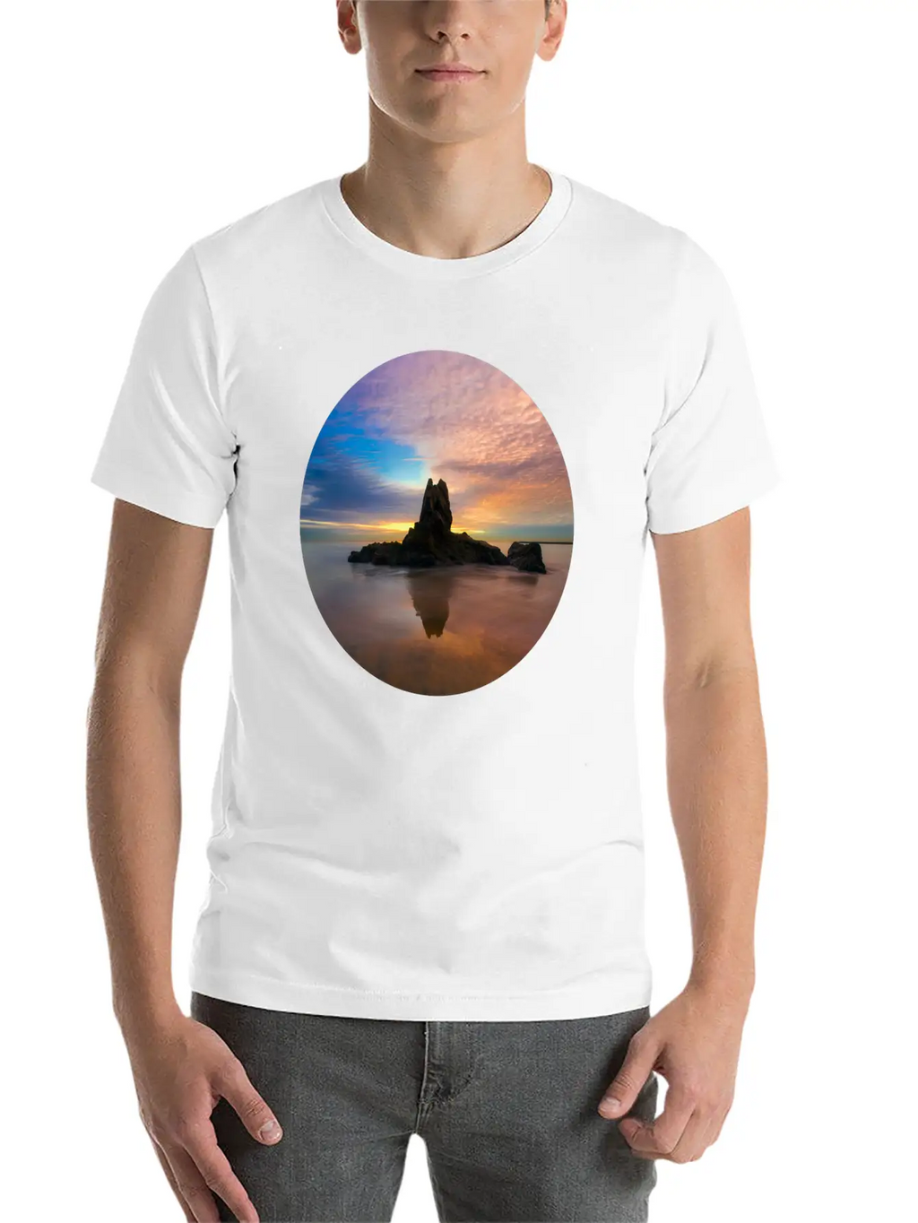 Mountain Water Sunset Basic Graphic T-Shirt – Daily Comfort In Soft Cotton